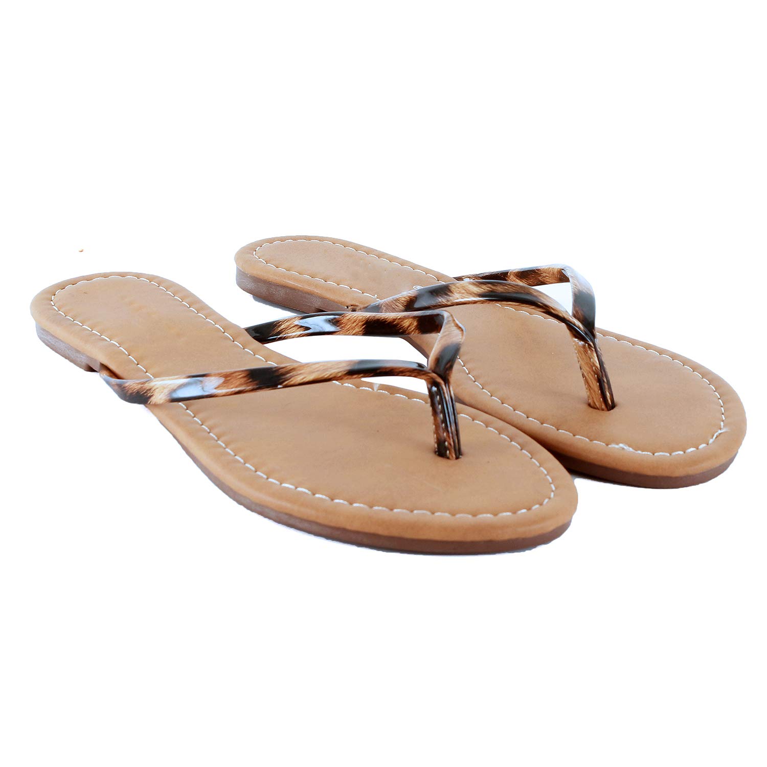 Womens Classic Comfortable Beach Thong Easy Slip On Flip Flop Casual Flat Sandal (9 M US, Leopard)
