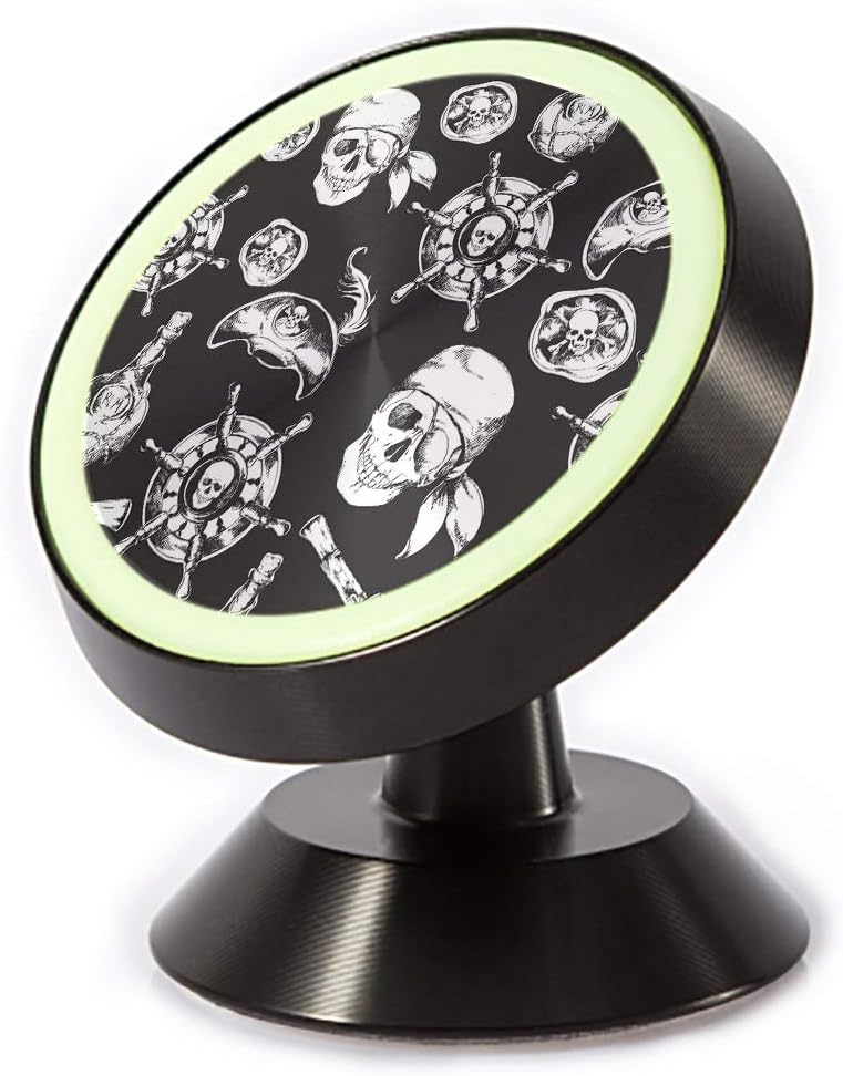 Tinmun Magnetic Phone Car Mount, Black White Pirates Hat Rum Universal Car Phone Holder for Dashboard