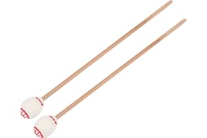 1 Pair Marimba Mallets with Soft White Wool Ball Heads and Polished Maple Wood Handle Ideal for Marimba, Vibraphone Percussio