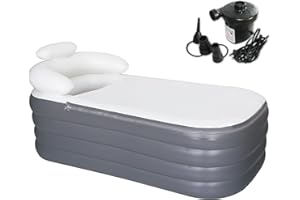 B&Y Inflatable Soaking Bathtub for Adult, 64'' Large Portable Ice Bath Tub Family Home Spa Soaking Tub with Zipper Cover, Des