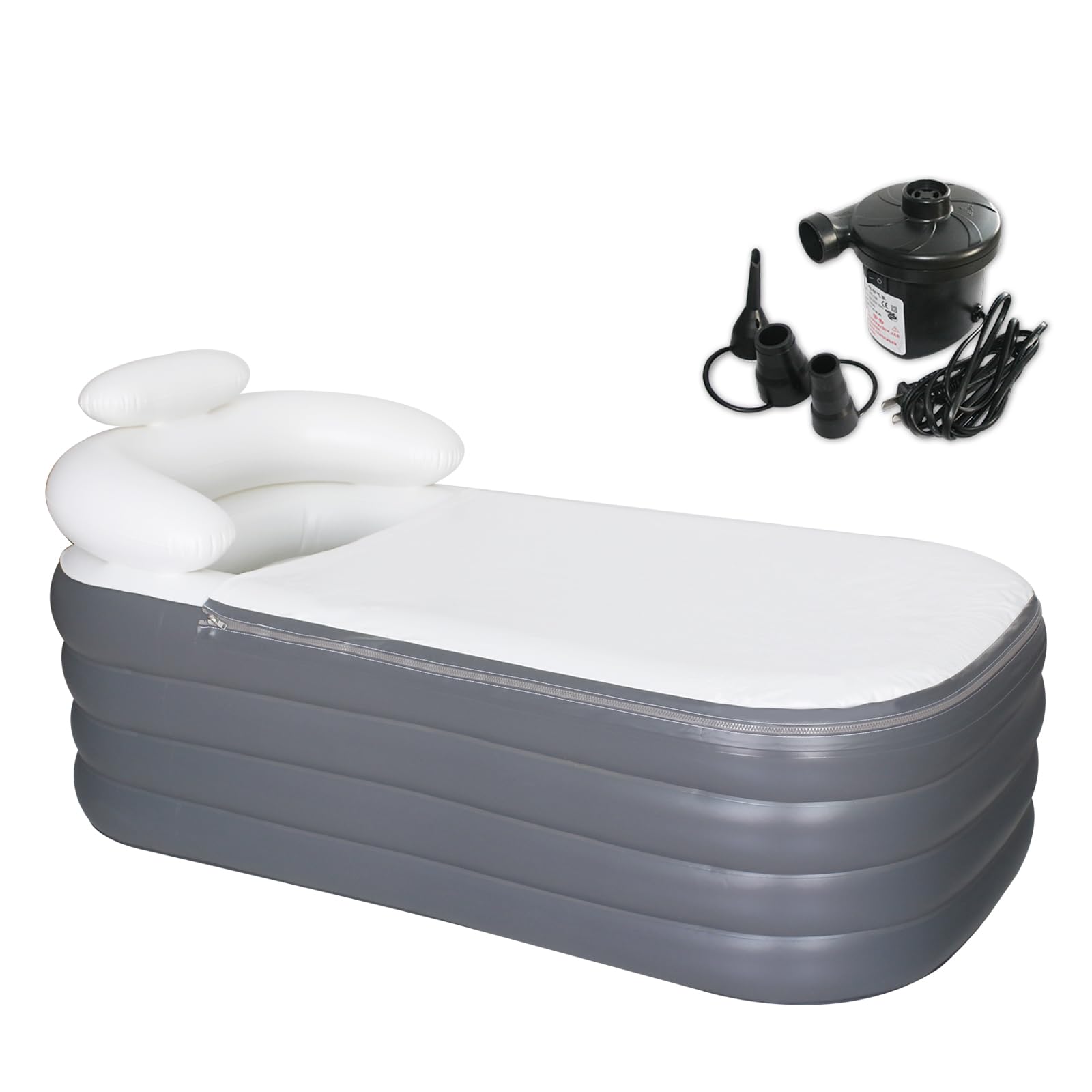 Photo 1 of B&Y Inflatable Soaking Bathtub for Adult, 64'' Large Portable Ice Bath Tub Family Home Spa Soaking Tub with Zipper Cover, Designed with Headrest, Cup Holder (Air Pump Included)