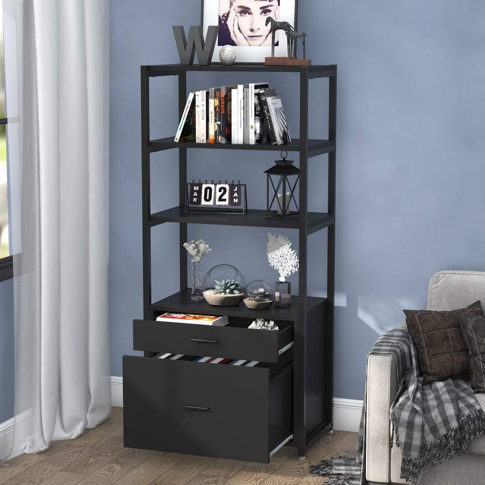Tribesigns All Black Bookcase Bookshelf, 4Tier Modern
