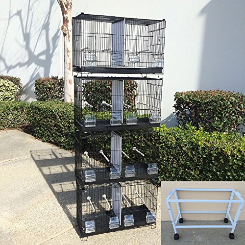 Mcage Combo: 4 Stack and Lock Double Breeding Bird Flight Cages with Removable Dividers and Rolling Stand (Black)