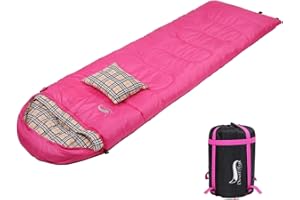 DESERT & FOX Cotton Flannel Sleeping Bags with Pillow, 4 Season Warm & Cold Weather Envelope Compression Sack, Lightweight & 