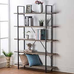 HSH 5-Shelf Vintage Industrial Rustic Bookshelf, 5