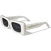 Roneyee Rectangle Thick Sunglasses Womens Trendy Sunglasses 90s Retro Sun Shades UV Protection Fashion Vintage (Pearl)