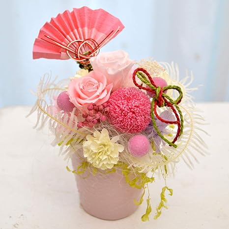 Amazon ひな祭りプリザーブドフラワー ギフト 桃華 アレンジ 和風 モダン ひなまつり 桃の節句 ケース無し セロファンラッピング有 プリザーブドフラワー オンライン通販