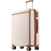 Kono Checked Suitcase 24in Expandable ABS+PC Side Handles luggage White | Business Travel Suitcase for 5-7 Days Side Handles &amp; Kick Plates, Double Spinner Silent Wheels