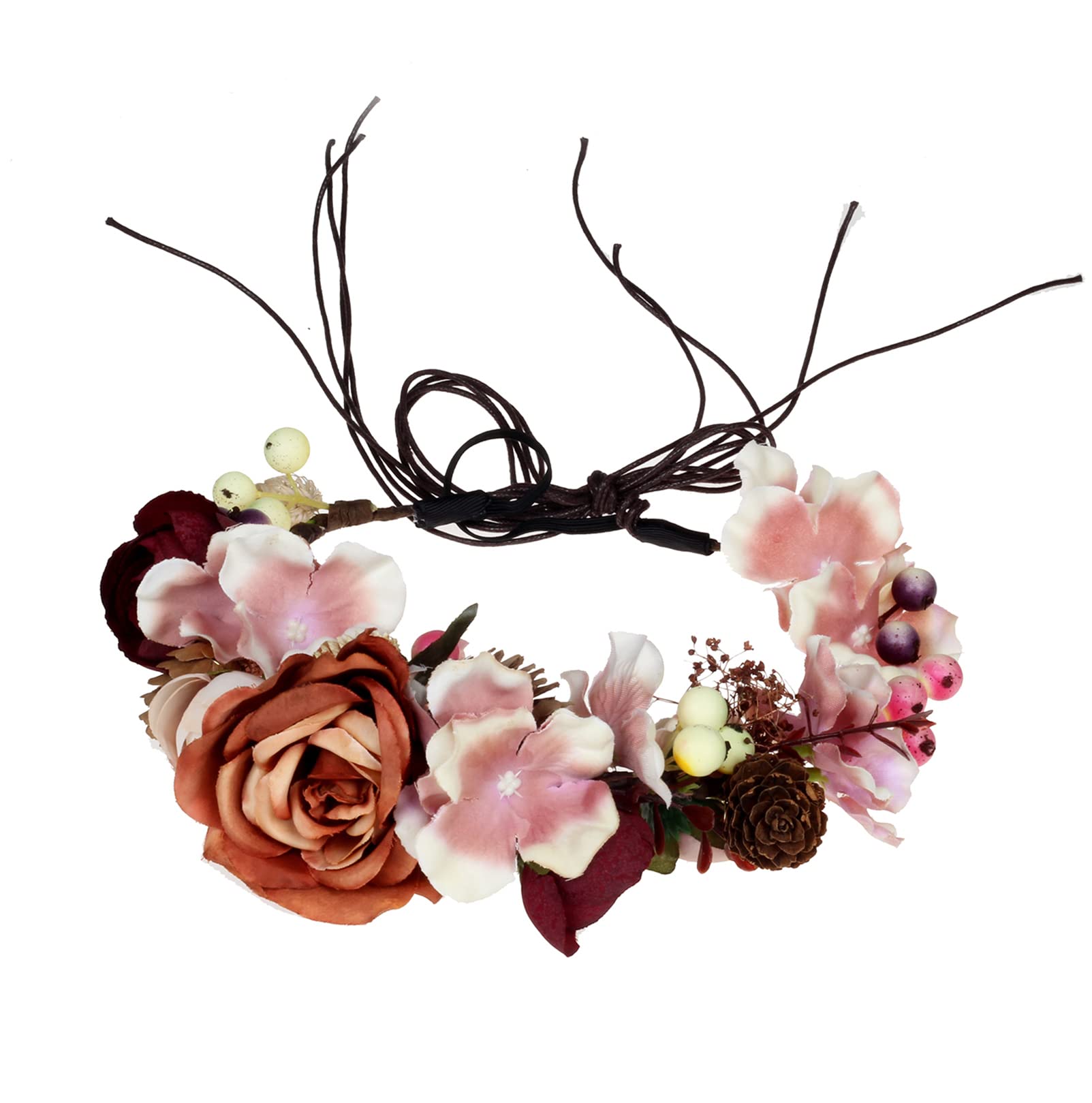 Brikuinr Women Flower Crown Floral Wreath Headband Hair Wreath Hair Garland Flower Halo Floral Headpiece Boho with Ribbon Wedding Party