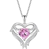 FJ Heart Angel Wings Pendant Necklace 925 Sterling Silver Birthstone Jewelry Gifts for Women