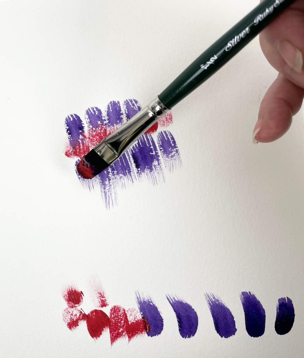 Silver Brush Limited 2528S Ruby Satin Filbert Grass Comb Brush Fluid and Flow Acrylics, Size 1/4 Inch, Short Handle