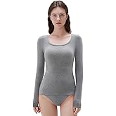 SUUKSESS Cloud Cashmere Women Scoop Neck Fitted Long Sleeve Shirt Basic Knit Tops