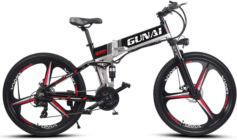 GUNAI Electric Bike,26 Inch Folding Mountain Bike with Removable Lithium Battery and LCD Display