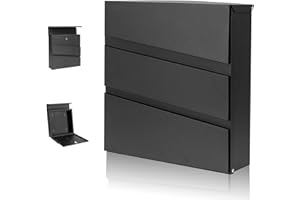 YOOBOX Wall-Mount Mailbox with Lock and Keys, Security Key Drop Box for House Outside, Locking Postbox, Steel Metal Rust-Proof Mail Box, 11.02 x 11.02 x 4.33 Inch, Black, MD002