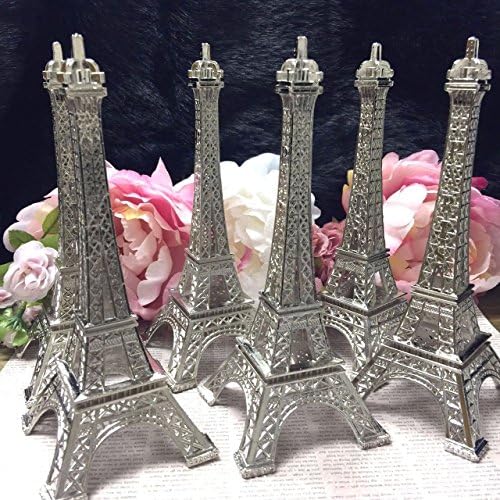 7 Inch (18cm) Silver Metal Eiffel Tower Statue Figurine Replica Centerpiece - Pack of 6