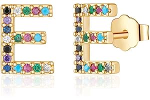 Memorjew Initial Stud Earrings for Women, Hypoallergenic 925 Sterling Silver Post Rainbow Cubic Zirconia Gold Plated 26 Initial Earrings for Women Jewelry Gifts Christmas Gifts