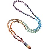 COAI Handmade 108 Beads Mala Necklace for Women, Green Aventurine/Amethyst Onyx 7 Chakra Necklace for Women