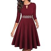 OWIN Women's Vintage Floral Lace Flared A-Line Swing Casual Party Cocktail Dresses Sleeveless