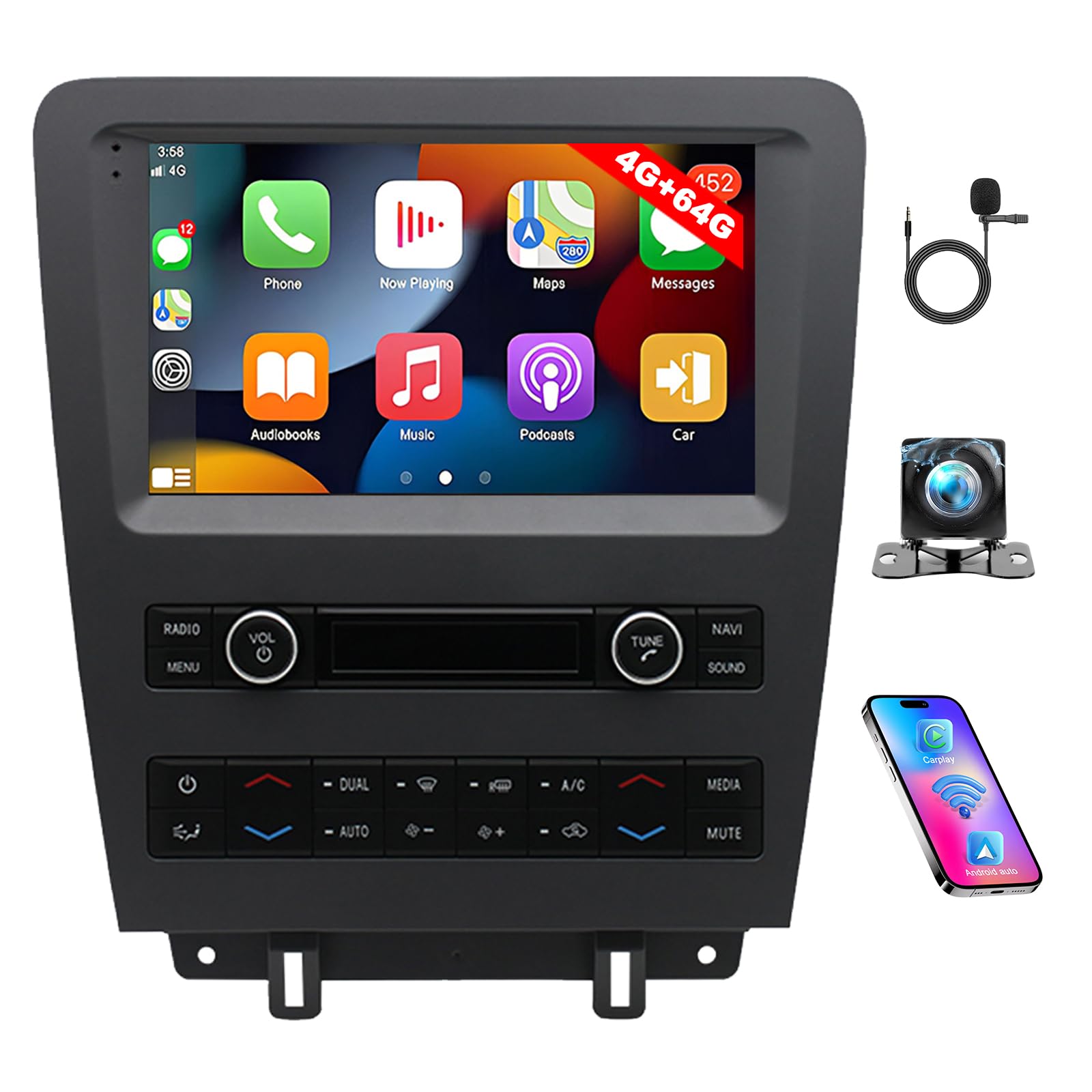 Photo 1 of 9" HD Touchscreen Car Stereo Radio for Ford Mustang 2010 2011 2012 2013 2014, Android 13 Car Radio Head Units with Carplay Android Auto GPS Navi Bluetooth SWC WiFi DSP FM/RDS SWC Cam&MIC Mirror Link