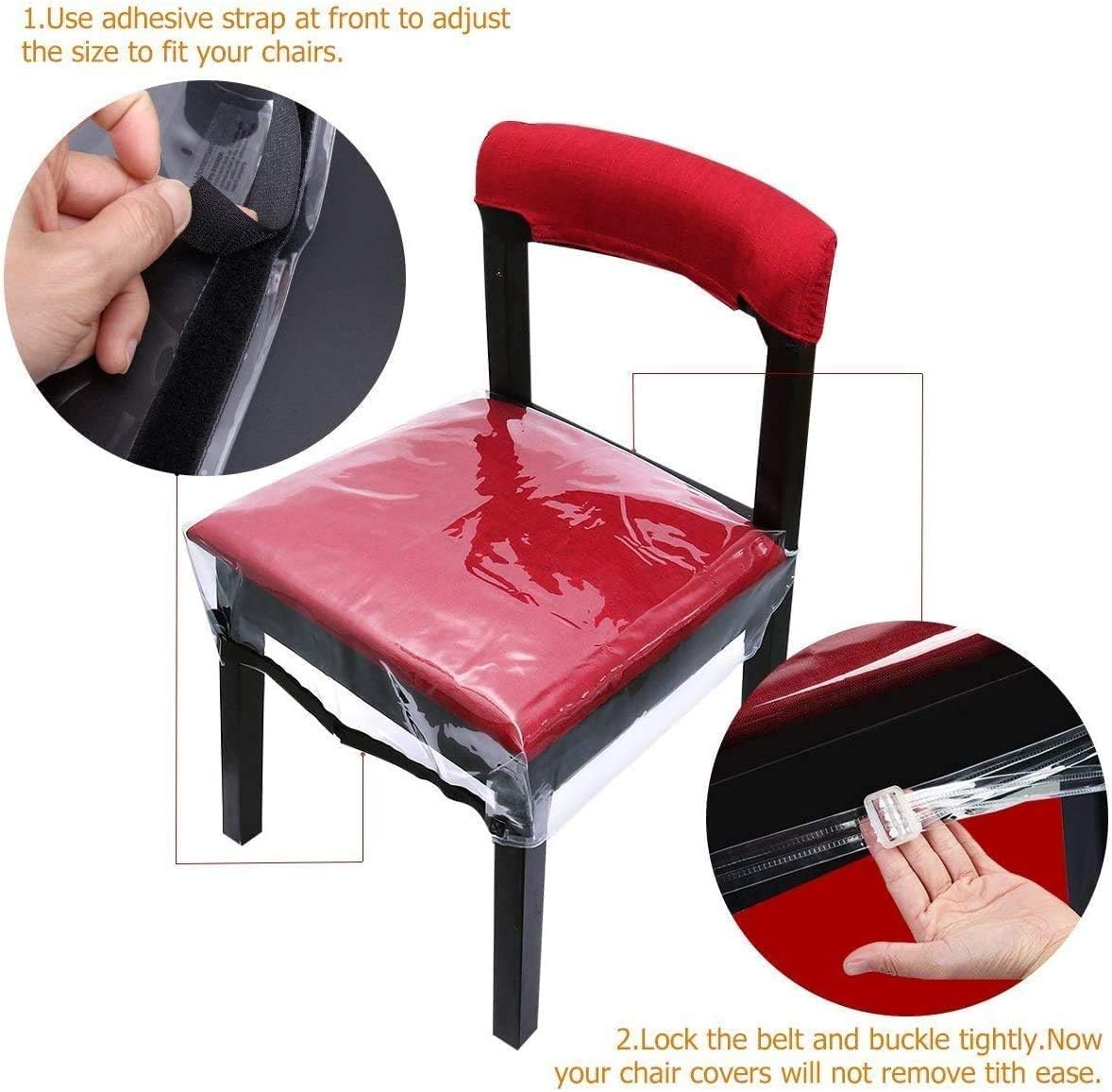Homemaxs Plastic Chair Cover Protectors, 4 Pack Adjustable Waterproof Dining Chair Covers with Bigger Size Belt Strap,【2020 Newest】 Clear Cushion Cover, PVC Kids Seat Covers for Dining Room, Kitchen: Kitchen & Dining