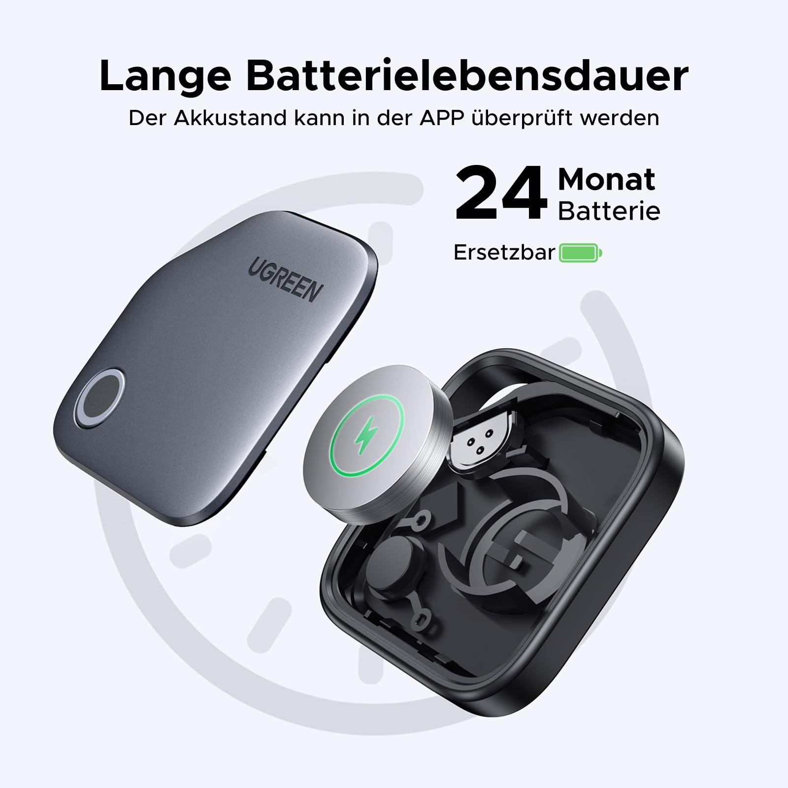 UGREEN FineTrack kompatibel mit Apple Find My (nur iOS), GPS Tracker, Schlüsselfinder mit Austauschbarer Batterie, 24 Monaten Batterielebensdauer, Tracker für Koffer, Keys, Reisepässe(1 Pack) 4