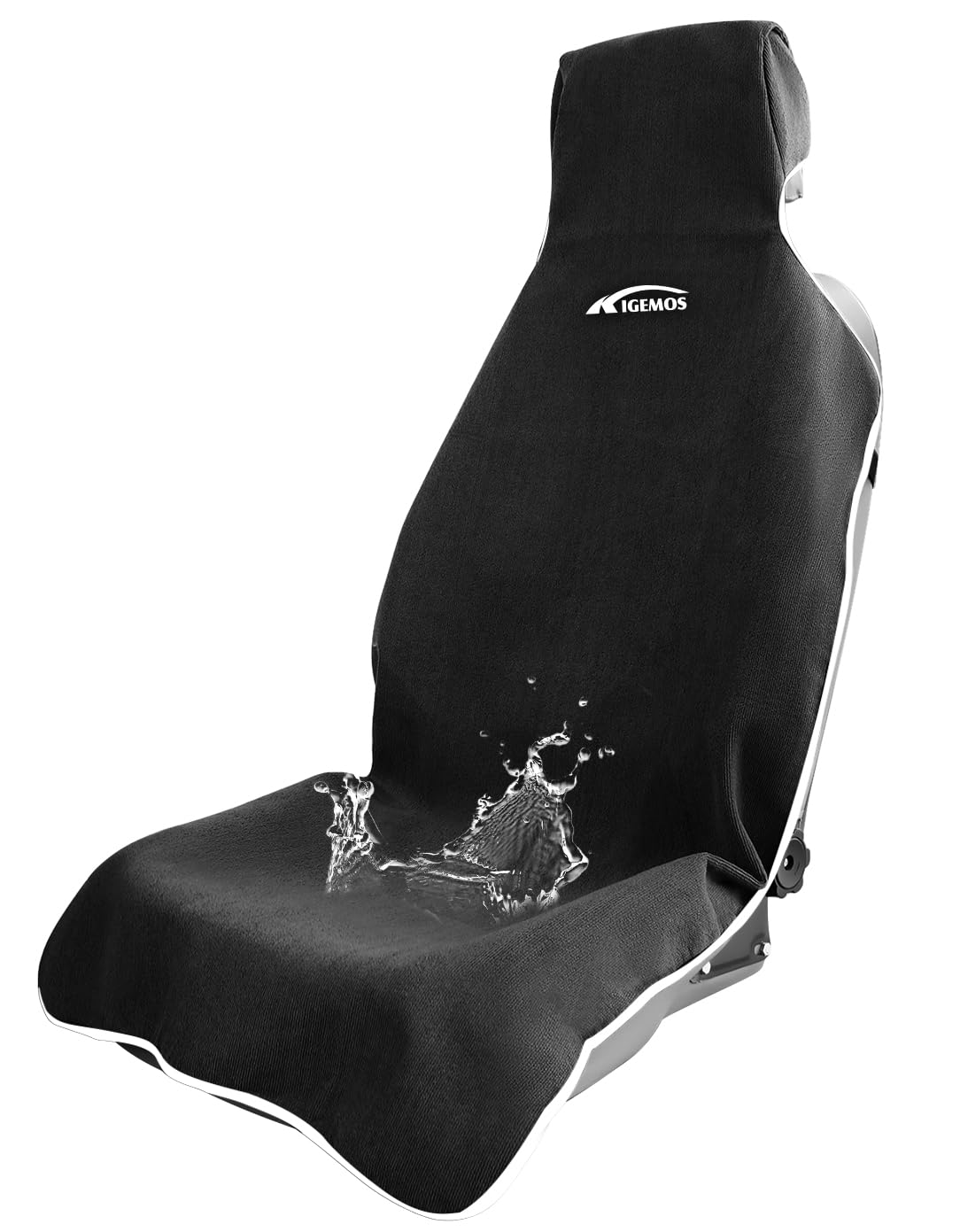 Photo 1 of KIGEMOS Car Seat Towel Cover, Waterproof, Sweatproof, Non-Slip Protector – Dual-Layer Microfiber Terry – Universal Fit for Cars, Trucks, SUVs – Branded Embroidered Design (Black, 1 Pack)