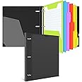 INFUN All-in-one Telescoping Binder Notebook, Refillable 3 Ring Notebook Binder with 1 Plastic Movable Pocket Folder,5 Plastic Subject dividers and Graph Paper and College Ruled Paper- Black