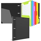 INFUN All-in-one Telescoping Binder Notebook, Refillable 3 Ring Notebook Binder with 1 Plastic Movable Pocket Folder,5 Plastic Subject dividers and Graph Paper and College Ruled Paper- Black