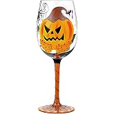 NymphFable Halloween Hand Painted Wine Glass Gift, Pumpkin Black Cat, 15oz | Hand-Blown Goblet, Artisan-Painted Pumpkin Black Cat Spider Cobwebs Ghosts, Gift-Boxed for Halloween, Hand Wash Only