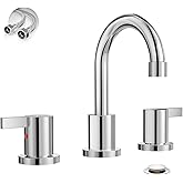 Phiestina 8 Inch 3 Hole Widespread Chrome Bathroom Faucet 2 Handle Bathroom Vanity Faucet with Metal Pop Up Drain & Water Supply line,BF03042-K01-C