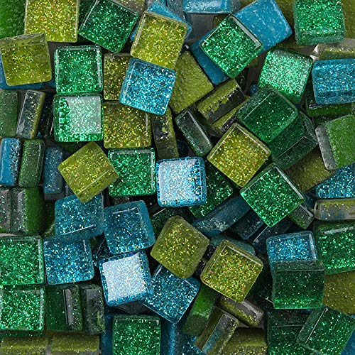 Mixed Color Mosaic Tiles Mosaic Glass Pieces Square Glitter Crystal Mosaic Tiles for DIY Art Craft Decoration 200g,1x1 cm