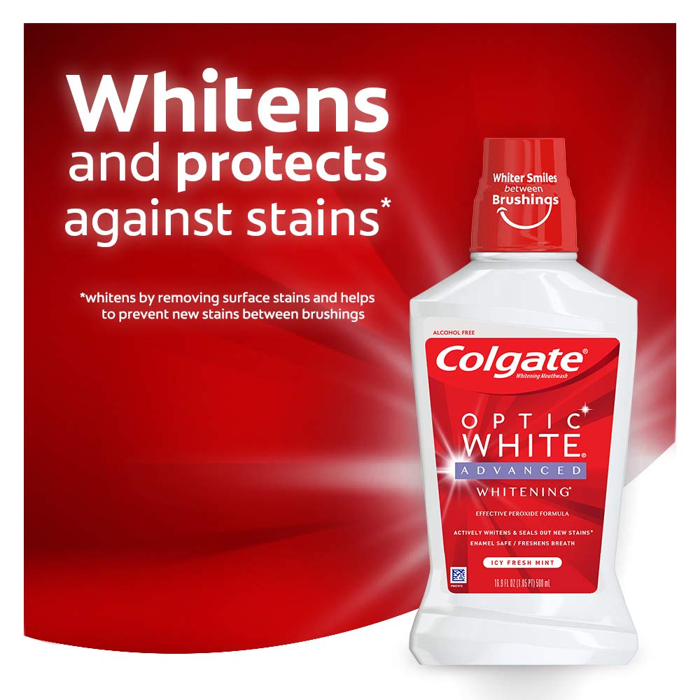 Colgate Optic White Whitening Mouthwash, Fresh Mint - 946mL, 32 fluid ounce (3 Pack) : Beauty
