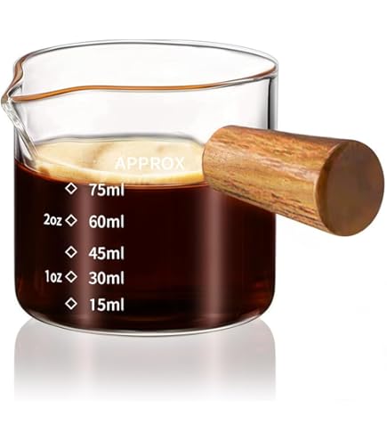 Lot De 2 Tasses à Expresso Avec Manche En Bois - 180 Ml - Verre Doseur