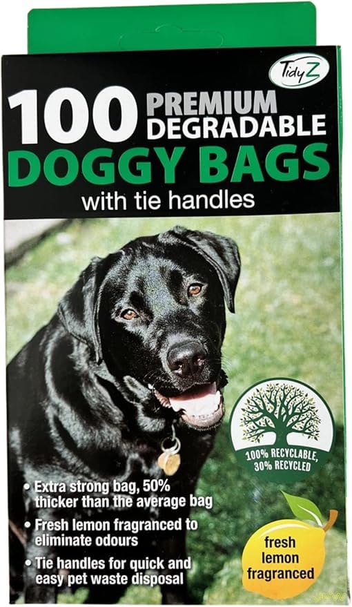 Tidyz 1, 100, 200 or 600 - PREMIUM FRAGRANCED EXTRA STRONG BLACK Doggy Poo Poop Bags (1 x Box of 100)