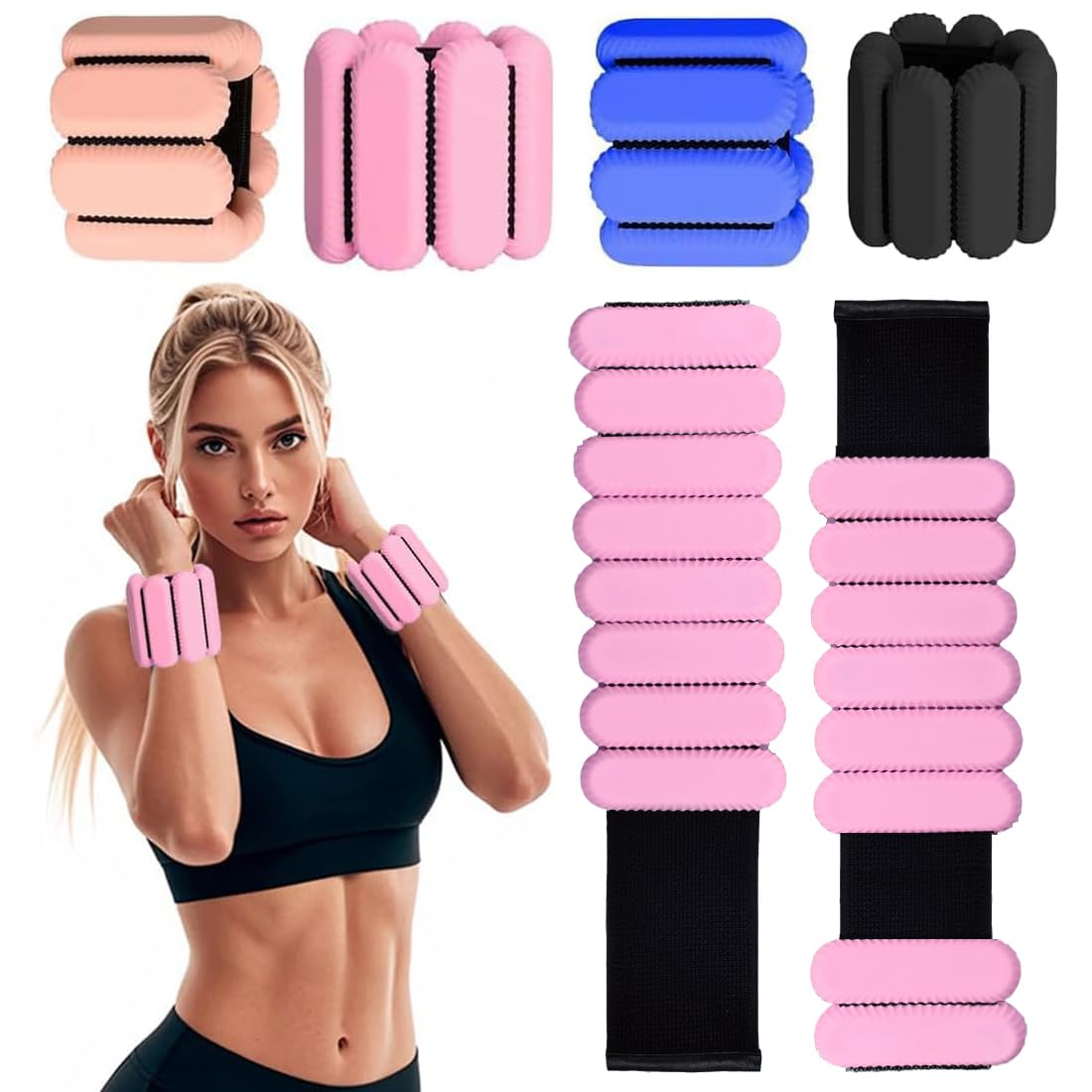 ibforcty 2PCS Adjustable Wrist Weights Ankle Weights Set for Exercise Walking Jogging Yoga Aerobics Pilates Weight-Bearing Bracelet Fitness Wristband (Pink)