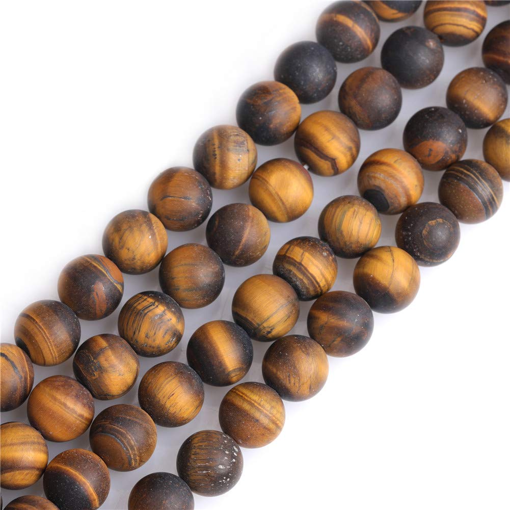 SHGbeads 10mm Frost Matte Yellow Tiger Eye Semi Precious Gemstone Round Loose Beads for Jewellery Making DIY Handmade Craft Supplies 15"