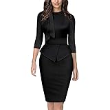 Moyabo Women's Tie Neck Vintage Bodycon Peplum Business Formal Work Pencil Dress