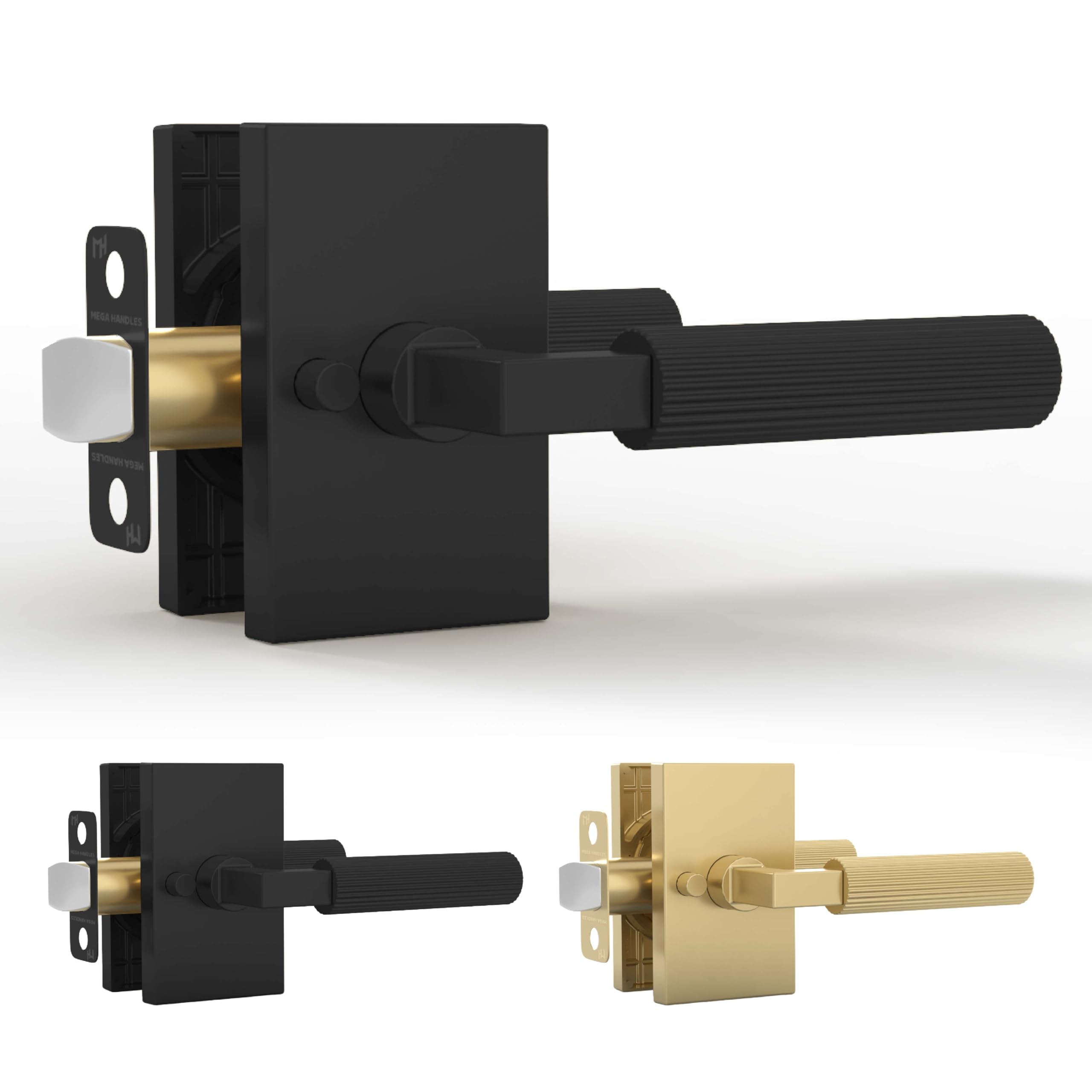 Photo 1 of ***MINOR SCRATCHES, SELLING FOR PARTS, FINAL SALE***Mega Handles Ridge Privacy Door Handle - 1 Pack Reversible Interior Black Door Handle, Heavy Duty Bed & Bath Door Handles with Privacy Door Lock, Fits All Standard Doors - Matte Black***MINOR SCRATCHES, 