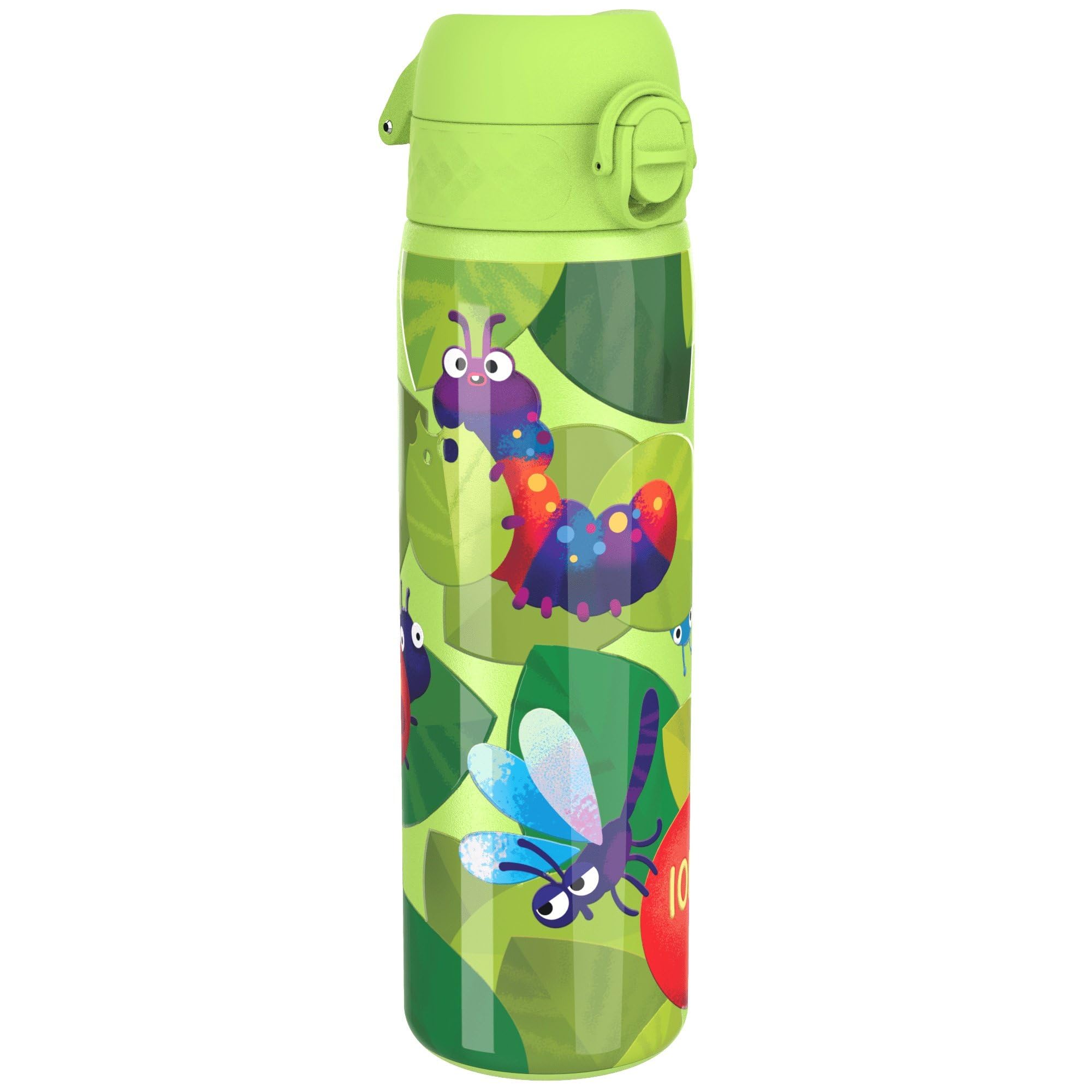 Ion8 Lightweight Steel Water Bottle, 600 ml/20 oz, Non-Insulated, Leak Proof, Easy to Open, Secure Lock, Dishwasher Safe, Flip Cover, Fits Cup Holders, Carry Handle, Metal Water Bottle, Bugs Life