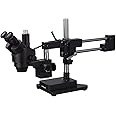 AmScope 7X-135X Trinocular Stereo Zoom Microscope with Black Double Arm Boom Stand