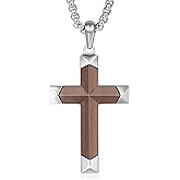 GTMJ Wooden Cross Necklace for Men Natural Wood Mens Cross necklaces With Adjustable Box Chain 24-26 inches Christian Jewelry Gift