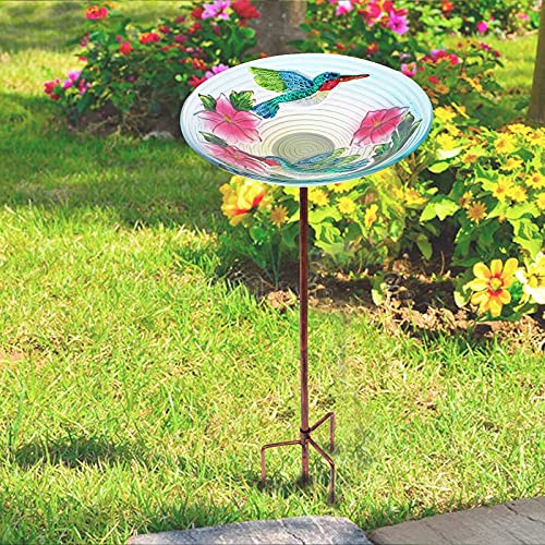 MUMTOP Glass Bird Bath, Garden Outdoor Birdbaths Birdfeeder with Metal