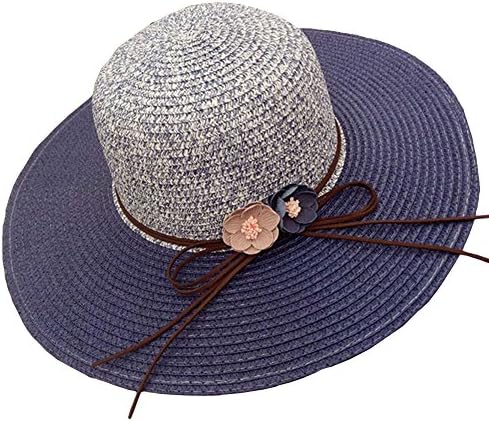 AMAZZANG-Vintage Women Church Wide Brim Flora Flower Hat Party Beach Sun Visor Fedora Cap (blue)