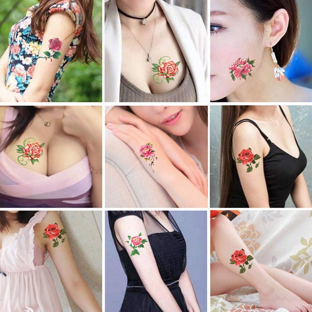Yesallwas 66 Pcs Temporary Flower Tattoos Stickers Rose Peony Butterflies Blossoms Flash Tattoo for Kids Girls Teens - Image 3