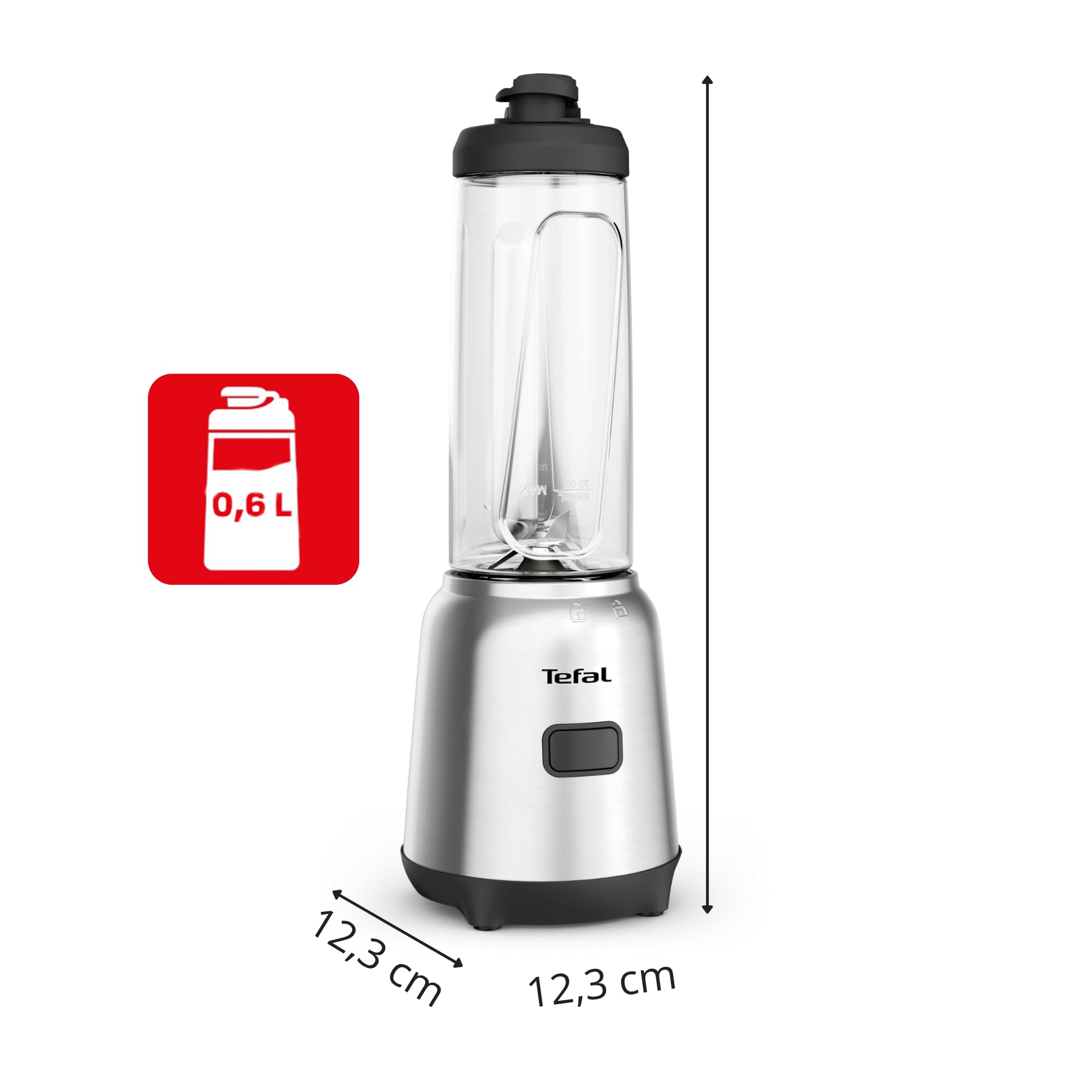 Tefal Mix und Move Mini-Standmixer, 300 Watt, 2 Flaschen To-Go in Premium Tritan, kompaktes Design, einfach zu reinigen, abnehmbare Klingen, Einknopfbedienung, Silber/Grau, BL15FD 4