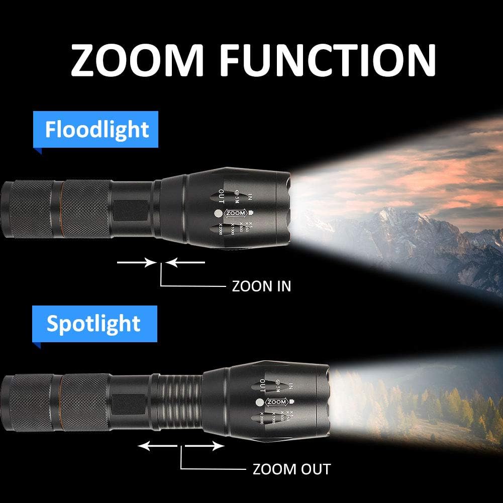 HARMONIC LED Tactical Flashlight, Super Bright Flashlights with 5 Modes, Zoomable, IP65 Water Resistant Handheld Light Powerful Camping Outdoor Emergency Everyday Flashlights (2 Pack) - - 