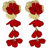 Boho Fabric Flower Earrings for Women Long Tassel Earring Fabric Floral Stud Exaggerated Drop Dangle Big Flower Earrings Y2K Boho Beach Jewelry