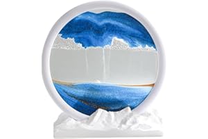 FUENYEJIA 7-inch 3D Glass Blue Art Flowing Sand Painting Home Decor Office Decor Sunshine Gold Mountain Base Decoration(Golden)