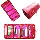 Rimobul Luxury Roll N Go Cosmetic Bag Roll Up Bathroom Organizer Red & Hot Pink (Red & Hot Pink)
