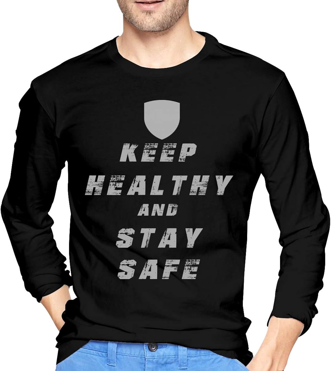 Keep Healthy and Stay Safe Men's Long Sleeve TShirt Cotton